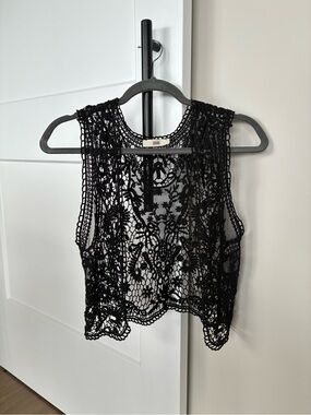 ISSI Black Crochet Lace Vest